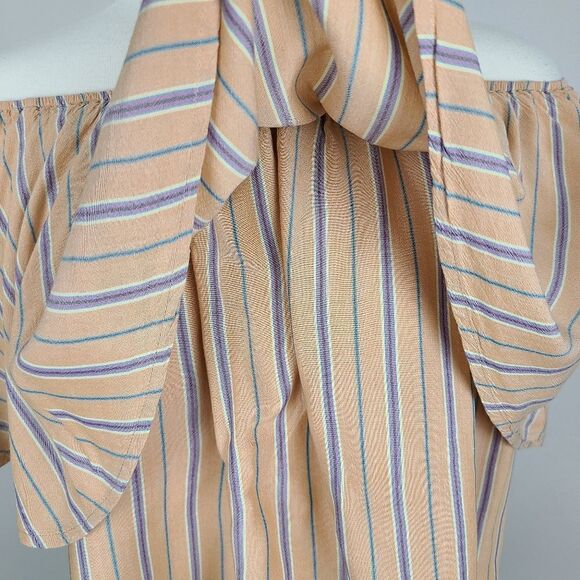 Urban Outfitters Kimchi Blue Tan Stripe Off The Shoulder Ruffle Top Small - Picture 5 of 16